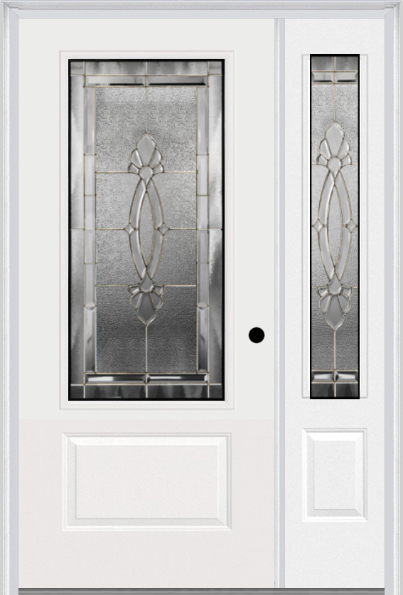 MMI 3/4 Lite 1 Panel 6'8" Fiberglass Smooth Belaire Zinc Exterior Prehung Door With 1 Belaire Zinc 3/4 Lite Decorative Glass Sidelight 608